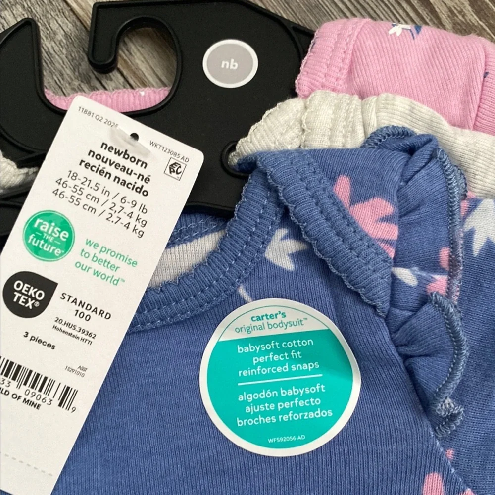 Set of 3 Carter's Blue and Pink Floral Bodysuit Set